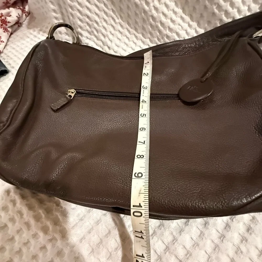 Hampton Potter Genuine Cowhide Brown Leather Shoulder Bag concealed compartment